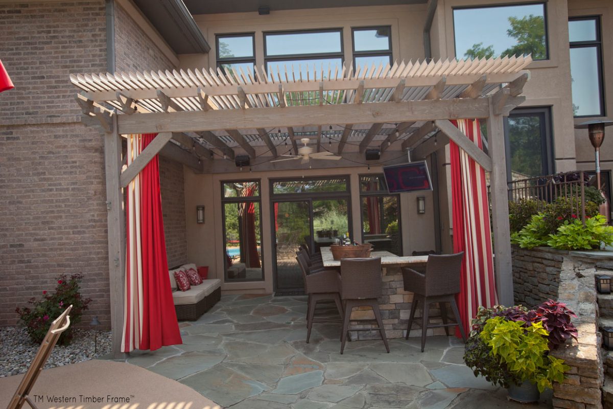 outdoor tv in a poolside pergola