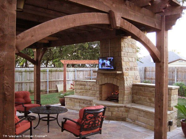 tv fireplace pergola