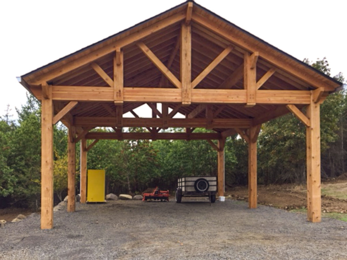 Cedar timber frame pavilion car port