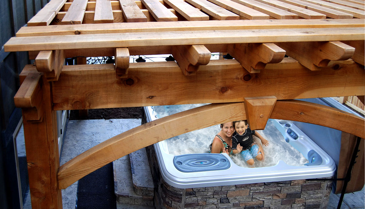 cedar pergola hot tub