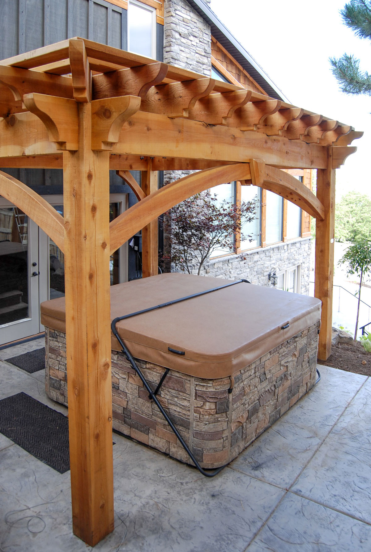 cedar pergola over hot tub