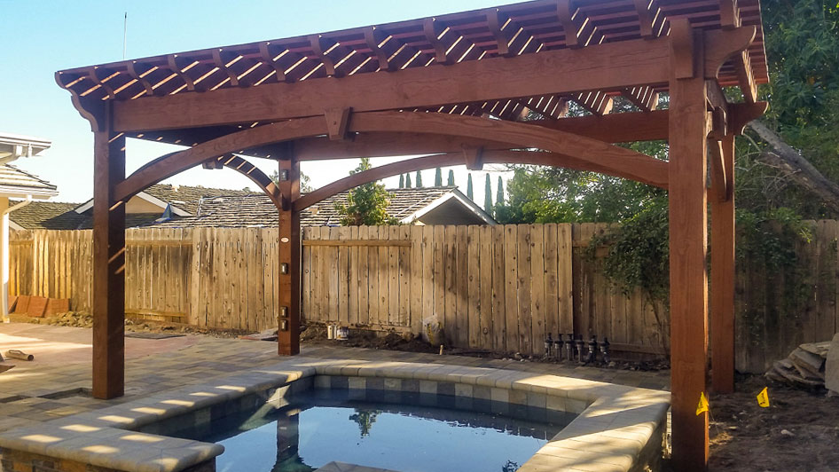poolside-pergola-timbervolt pergola over backyard pool area