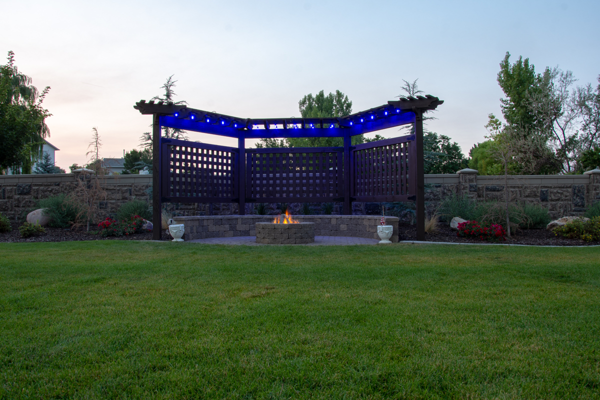 trellis fire pit colored lights