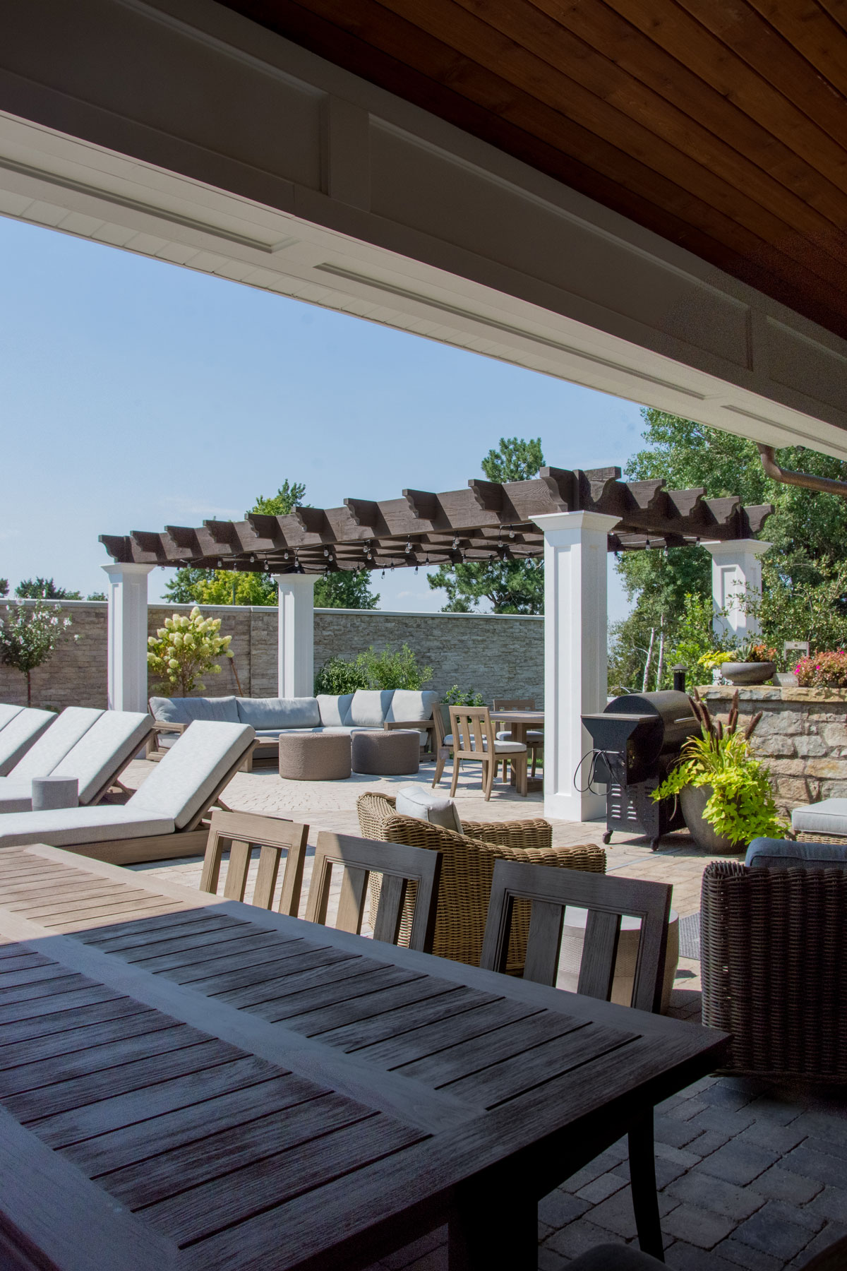 Wright-Neeley-pergola-porch timber frame pergola over patio