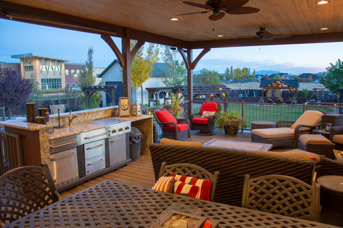 outdoor refrigerator with ceiling fan gazebo with enough room for a outdoor kitchen area