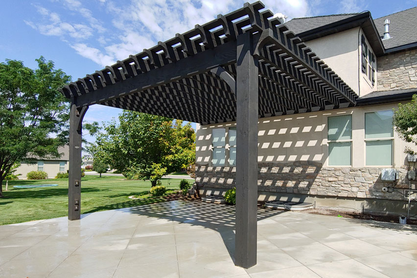 attached-black-ebony-pergola-slide attached pergola