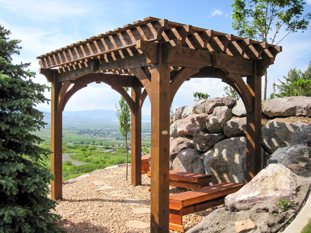 Newman1-15x10pergola-arch-beam-kestone arbor bench resting area