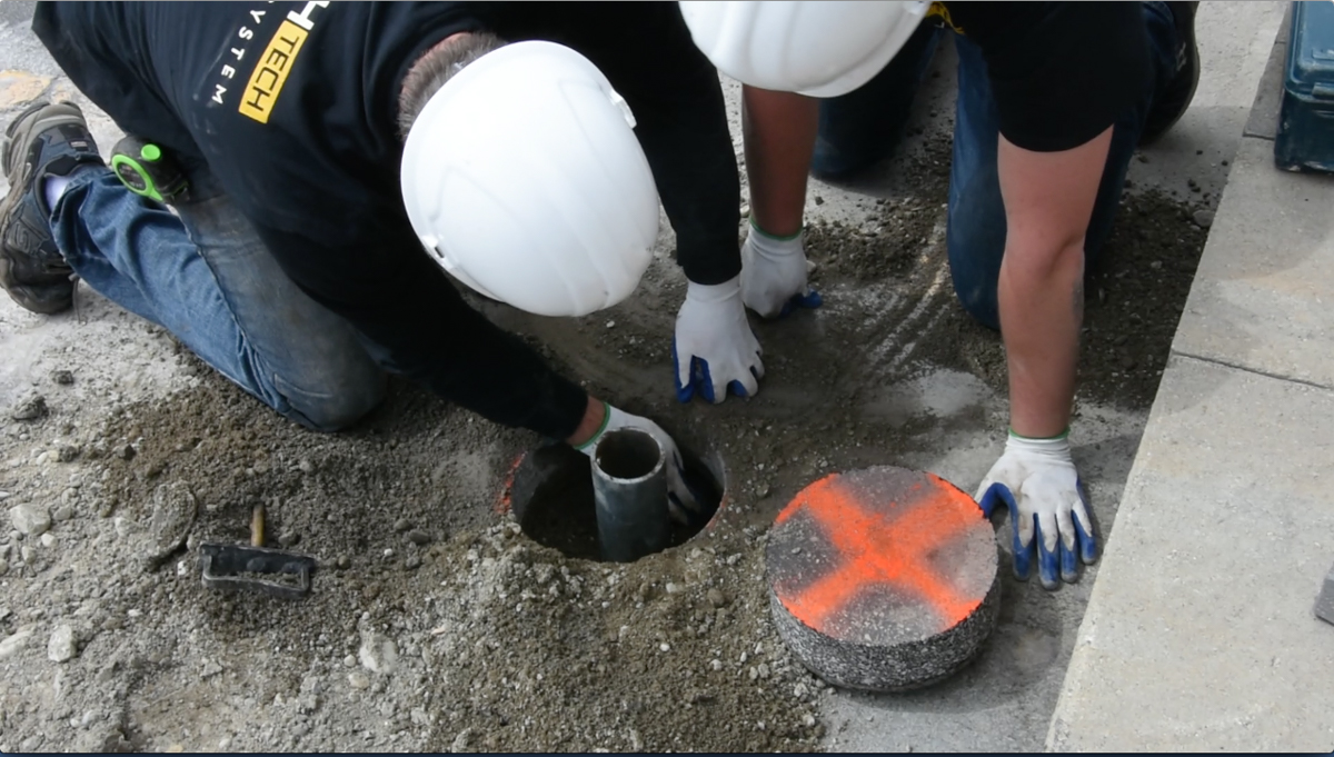 goliathtech-in-hole-pile-post-06 Setting pile into hole