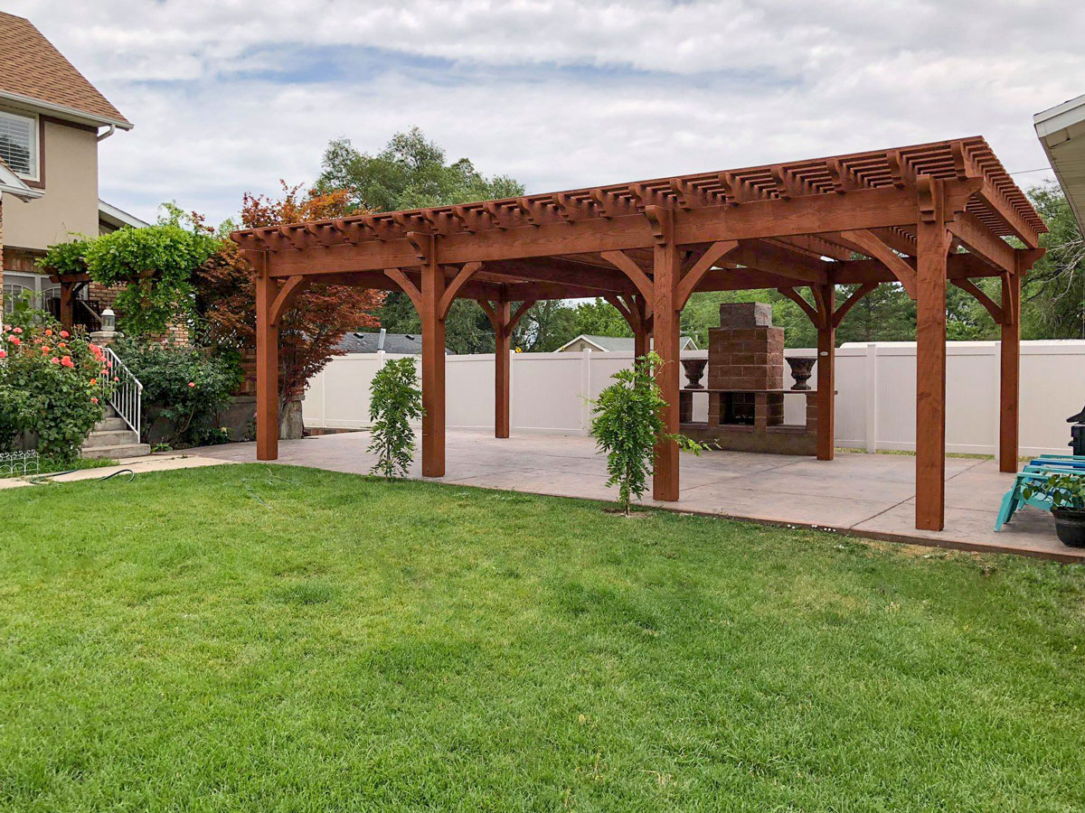 rich-sequoia-6-post-pergola-fireplace rich sequoia 6 post pergola