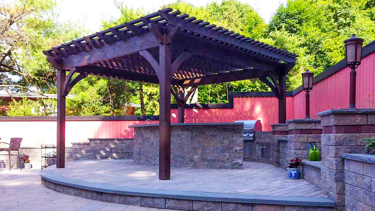 outdoor kitchen with gazebo shade