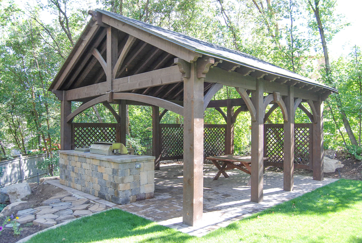 outdoor kitchen pavilion kit with comfortable seating