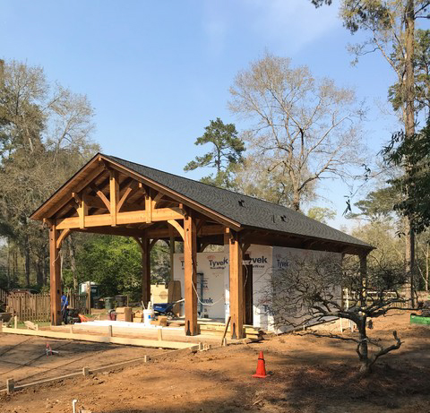 outdoor kitchen with walls added to pavilion kit