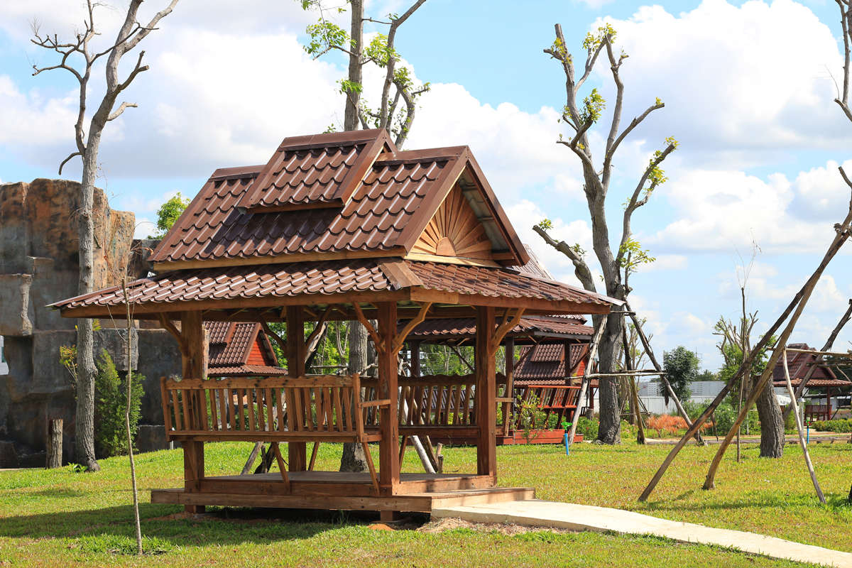 thailand wood pavilion with built in benches