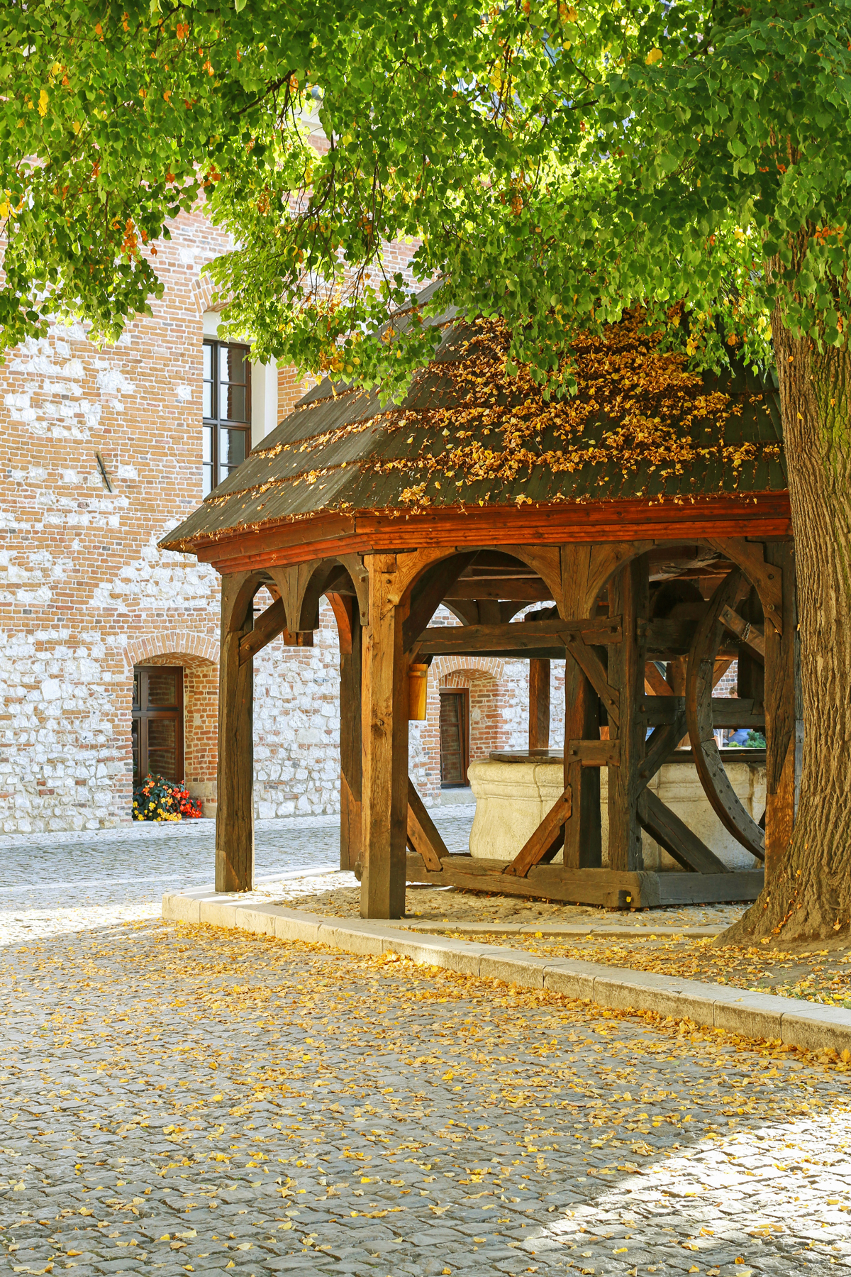 ancient wooden well Benedictine Abbey Tyniec
