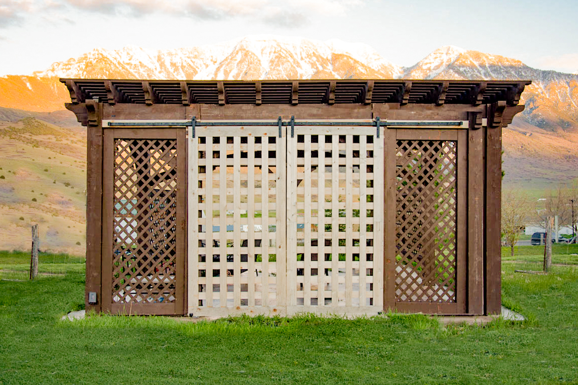 latticed doors on pergola