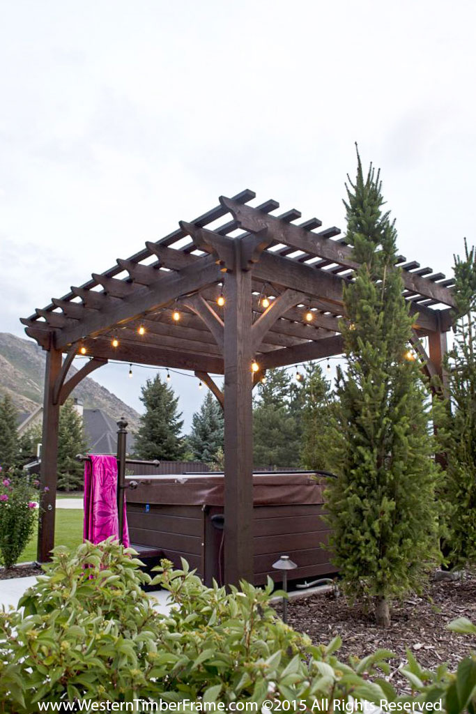 hot tub pergola with lights