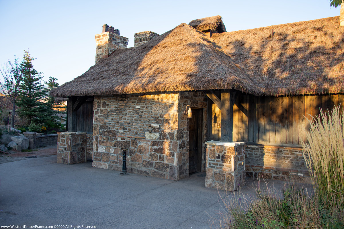 Evermore-theme-park-restrooms-WesternTimberFrame3820 restrooms timber frame grass roof