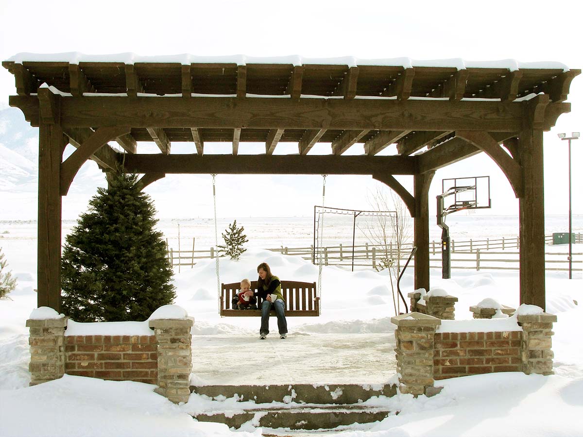 Leary18x18sunny-snow-pergola-swing swing winter pergola