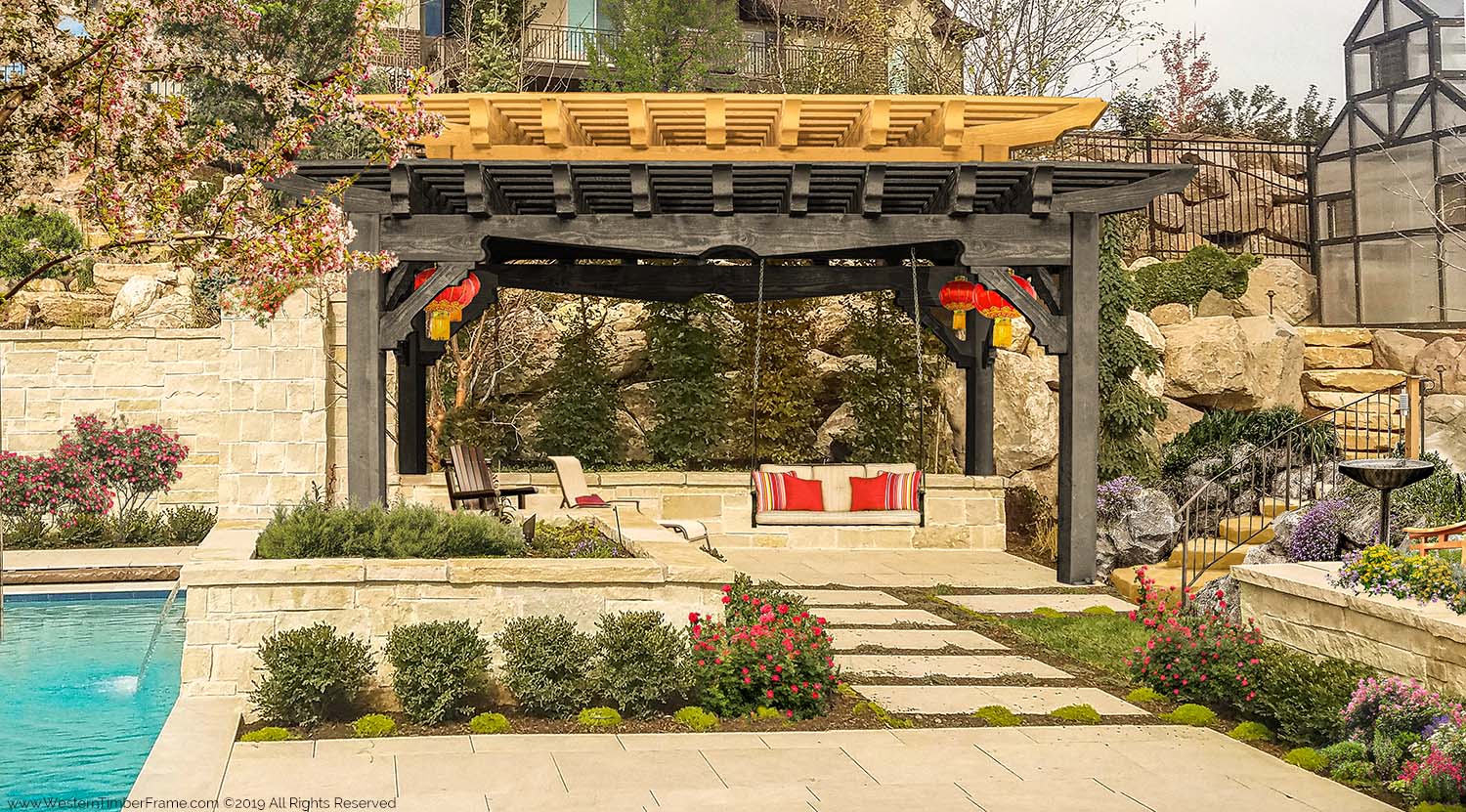 Asian-Oriental-Pagoda-Pergola-Tiered-Roof Asian tiered roof pagoda pergola