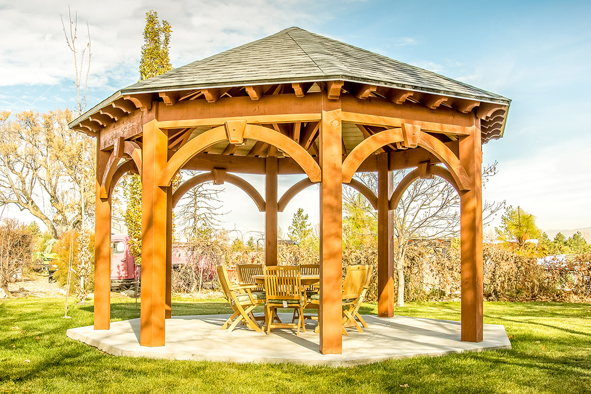 wood gazebo made with redwood