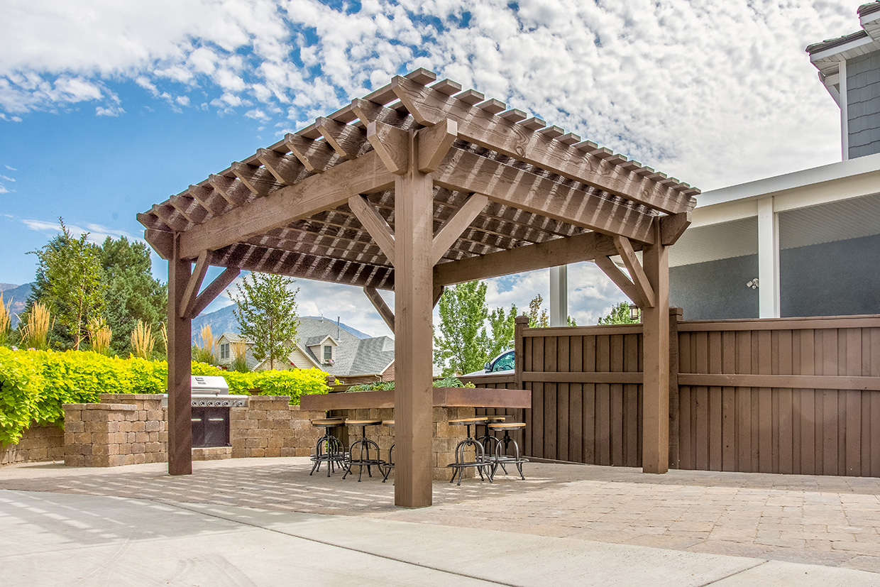 wood pergola with timber framing