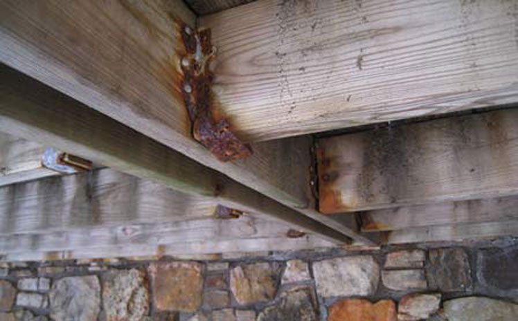 rusted-hanger conventional timber framing