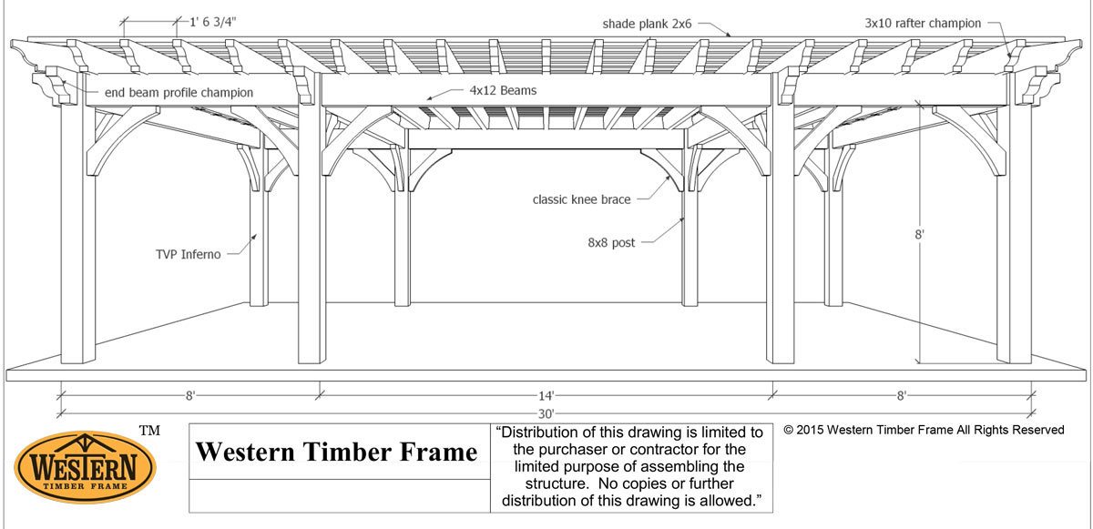 Plan for a 16' x 32' OverSize Timber Frame DIY Pergola 