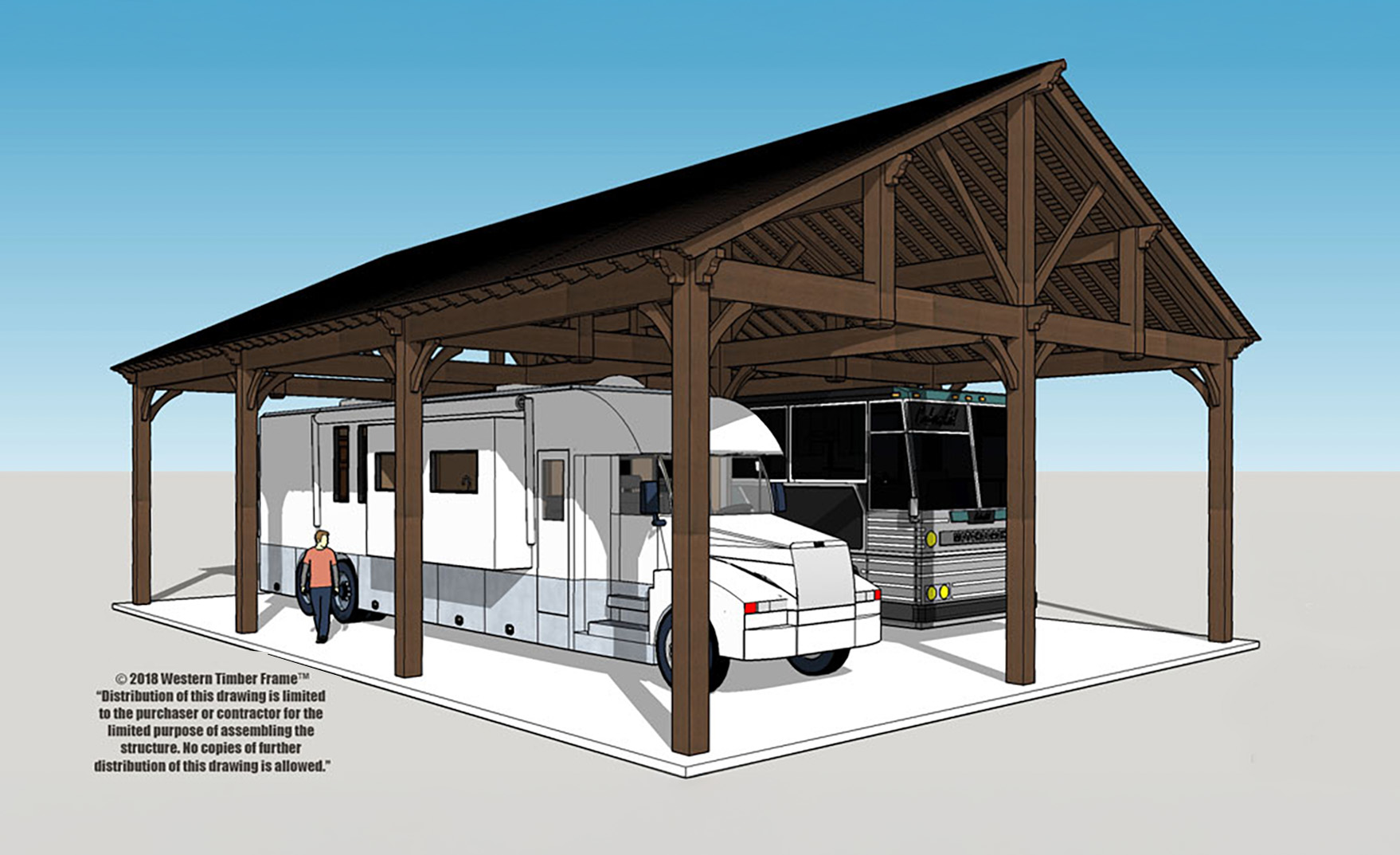 Timber pavilion gazebo design used as a 40x60 RV and motorhome cover with gabled roof.