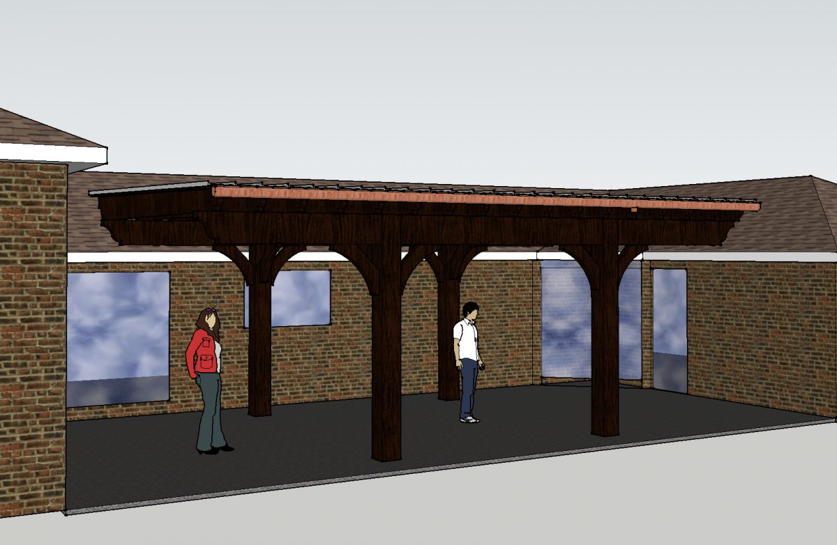 Texas timber frame pavilion 1 with wide open span roof.