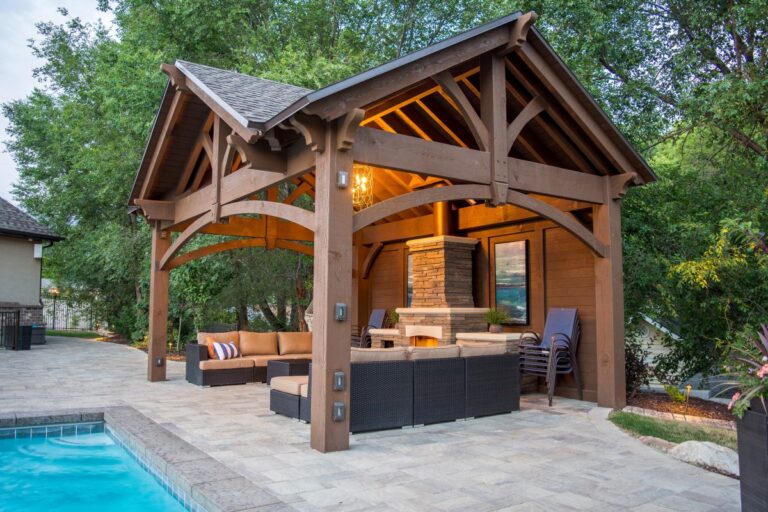 3rd Gable Pavilion w/Privacy Wall & Fireplace