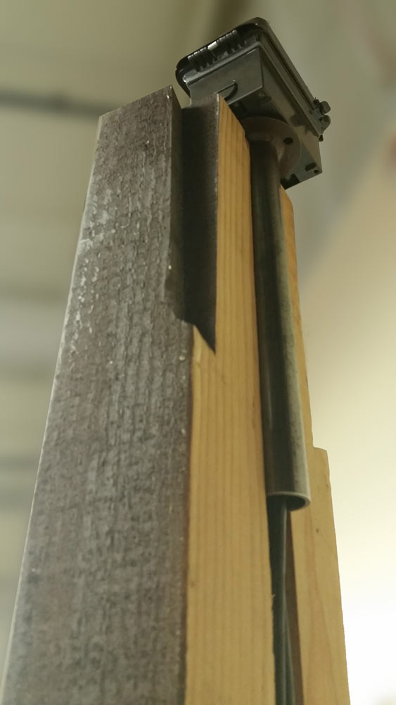 TimberVolt® Inferno® power post with internal conduit and top-mounted weatherproof outlet