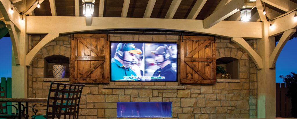 Outdoor TV pavilion with TimberVolt® powered lighting and concealed wiring